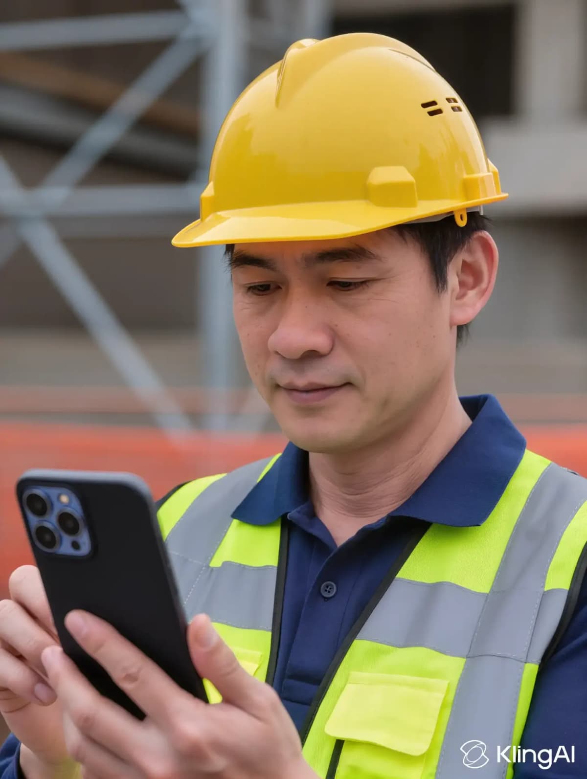 Construction worker using WorkHub24 on site